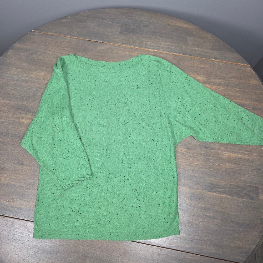 J. Jill Womens XS Green Speckled Knit Sweater 3/4 Dolman Sleeve Cotton Rayon
